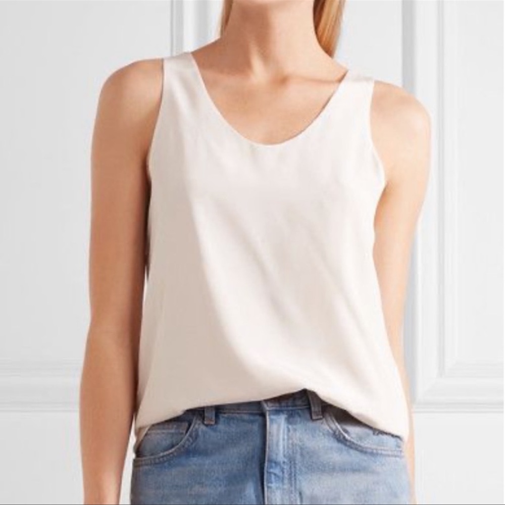 Chloe Silk Sleeveless Tank 6 Off White Lined Scoop Neck Vintage Camisole